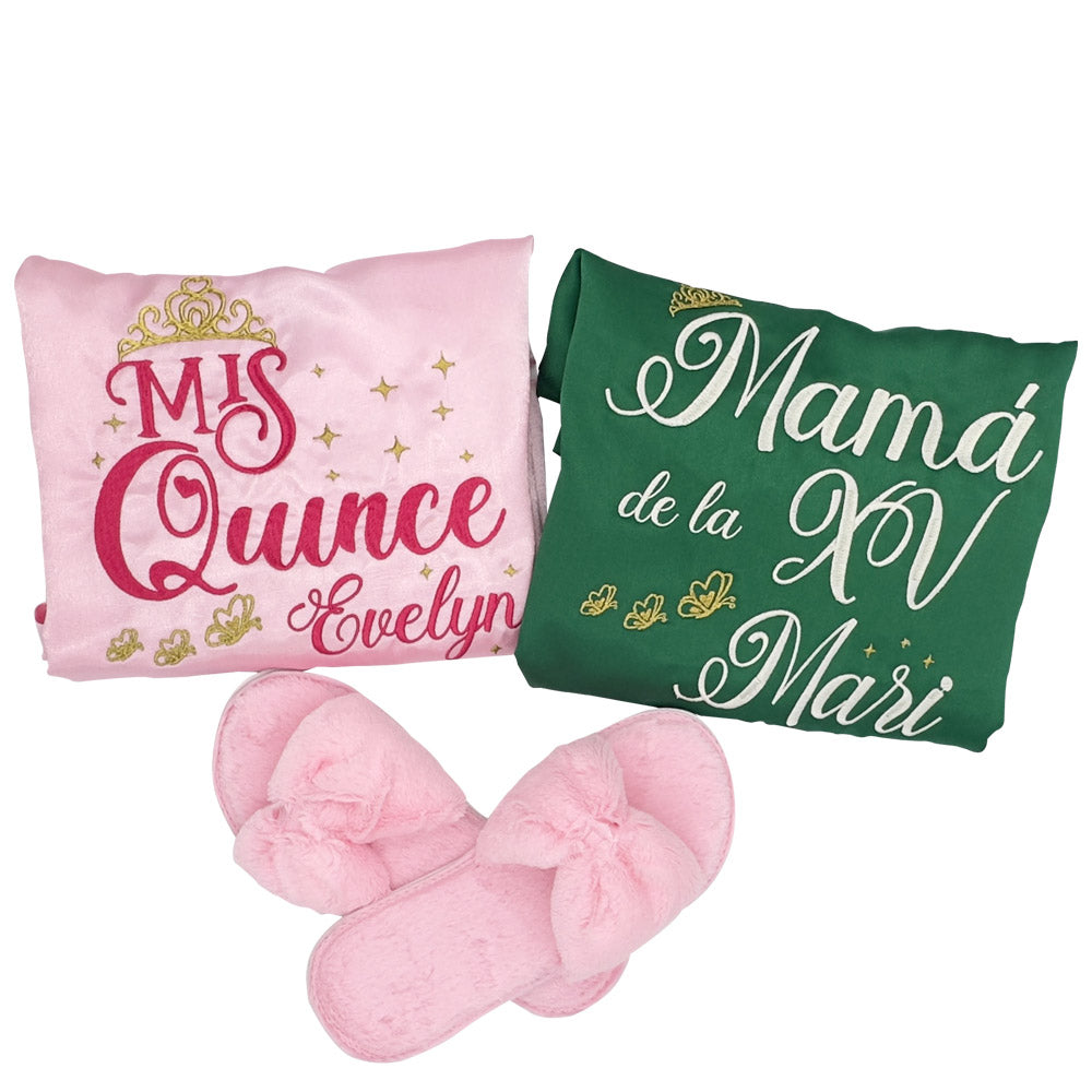 Bata Personalizada y pantufla para Quinceañera , Mamás , Madrinas, Hermanas, Amigas etc...